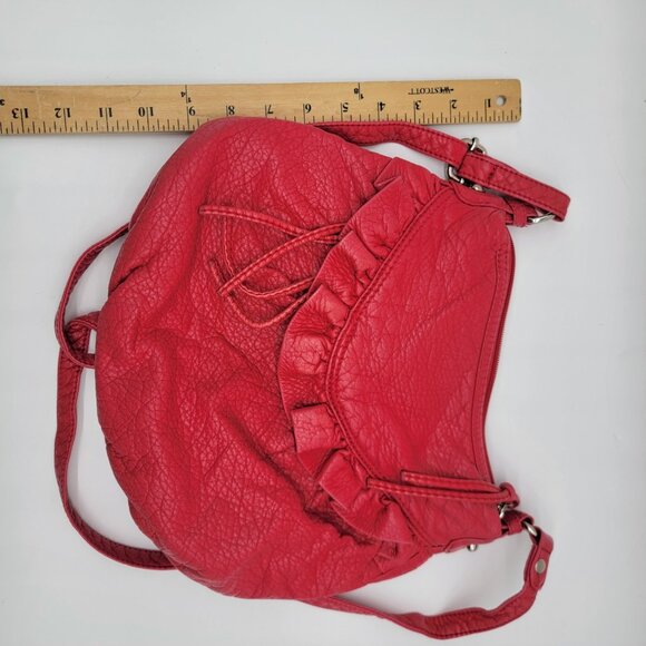 Red by Marc Ecko Slouchy Hobo Crossbody Shoulder Bag Medium Red Ruffle Tassel - Picture 9 of 9
